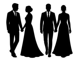 Formal Couple Silhouettes,Wedding and Romantic Vector Duo