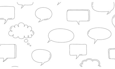 Fototapeta premium Seamless pattern of transparent hand drawn thought and speech clouds