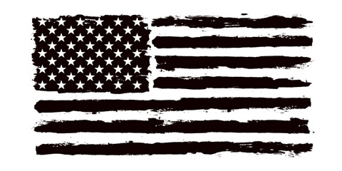 Grunge USA Flag. American flag brush paint texture. Black and white national symbol