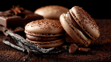 Delicious macarons with chocolate and vanilla flavors.