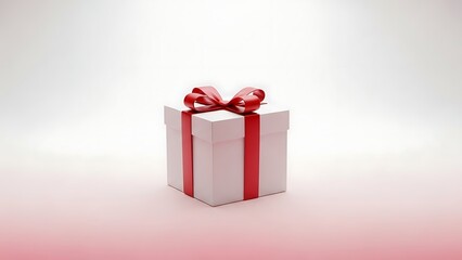 Obraz premium White gift box with red ribbon on white background.