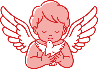 Angel Child Holding Dove Peaceful Illustration.
