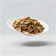 Stir-fried pork belly slices with green onions and seasonings