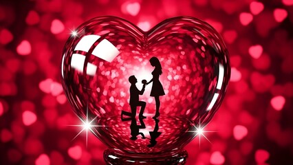 A romantic couple celebrates love on Valentine's Day with a beautiful heart-shaped decoration