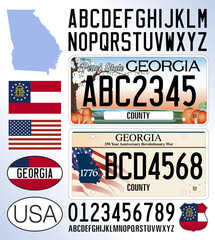 Georgia US state car license plate pattern 250th 2026, letters, numbers and symbols, vector illustration, USA