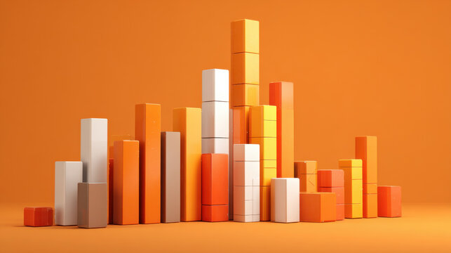 Orange bar chart colorful statistic geometric block data visualization business growth financial bar 3d render abstract background minimal design analytic concept Orange bar chart colorful - Powered by Adobe