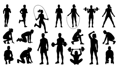 Fototapeta premium Gym Fitness People Workout Silhouette Vector Illustration Set