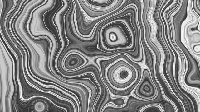Monochrome abstract wavy layered contour pattern background.