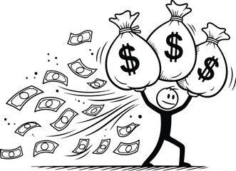 Man Carrying Money Bags with Dollar Signs.