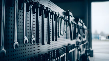 Workshop Tools on Pegboard in Industrial Setting