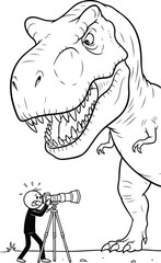 Man Photographing a Large Cartoon Dinosaur. © goesti
