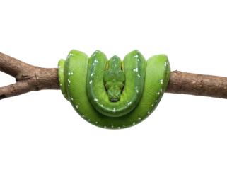 Green tree python coiled on a branch