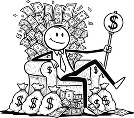 Man Relaxing on Throne with Money.