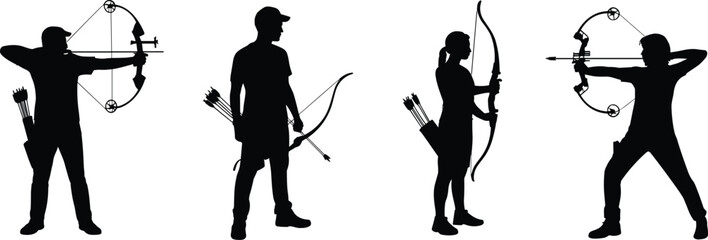 Archery archer silhouette collection, male and female bow shooting poses, traditional and compound archery sports vector illustrationArchery archer silhouette collection, male and female bow shooting  © Creative store 