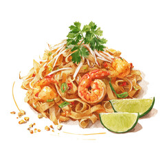 Watercolor illustration of Pad Thai, vector artwork, isolated on white background. © Andrews