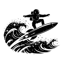 Black and white silhouette of an astronaut floating in space, minimalist and modern illustration style, symbolizing exploration, curiosity, and the future against a clean white background.