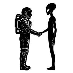 Black and white silhouette of an astronaut floating in space, minimalist and modern illustration style, symbolizing exploration, curiosity, and the future against a clean white background.