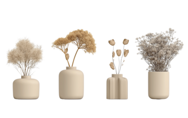 Neutral Dried Flower Arrangements in Contemporary Vases Keywords: dried flowers, dried plants isolated on a transparent background