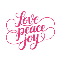 Love peace joy decorative handwritten words in pink color