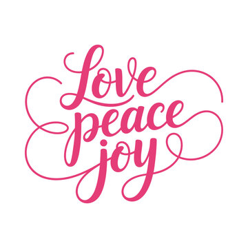 Love peace joy decorative handwritten words in pink color