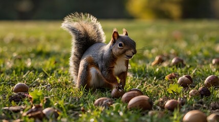 Inquisitive squirrel searching for food in a natural outdoor setting, capturing curious behavior, wildlife charm, alert expression, and the playful beauty of forest life