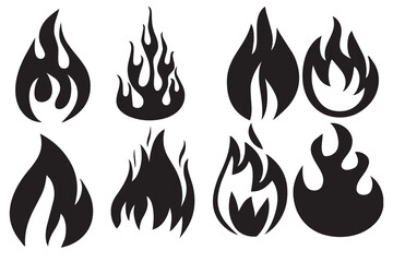 Black Silhouette Flame Icons Set fire burning
