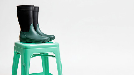 Boots are on a stool at home