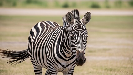 Naklejka premium Majestic zebra standing in savannah with striking black and white stripes