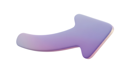 Purple 3D Curved Arrow Pointing Right Icon isolated PNG with Transparent Background