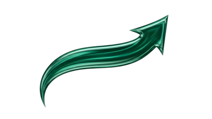 Shiny Wavy Green Arrow Icon Pointing Up Right isolated PNG with Transparent Background