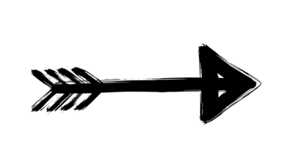 Hand-drawn black brush stroke arrow pointing right isolated PNG with Transparent Background