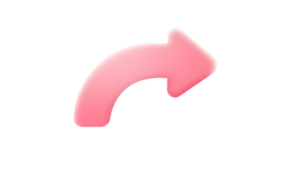Pink 3D Curved Right Arrow Icon isolated PNG with Transparent Background