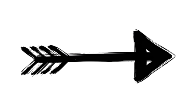 Hand-drawn black brush stroke arrow pointing right isolated PNG with Transparent Background - Powered by Adobe