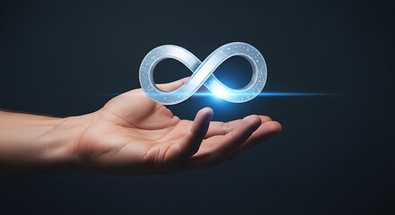 Infinity symbol in hand endless possibilities infinite future digital