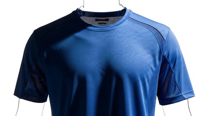 Blue Men's Athletic Performance T-Shirt on Invisible Mannequin Display, Engineered Comfort mockup.