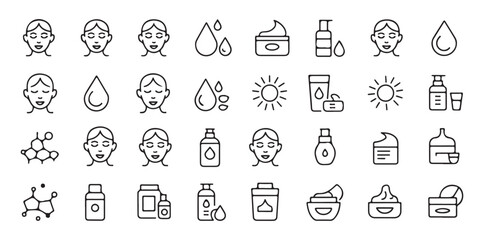 Beauty and skin care line icons set perfect for various applications related to dermatology and cosmetic treatment