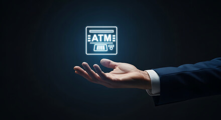 Hand Holding ATM Icon Digital Banking Financial Technology Secure Transactions