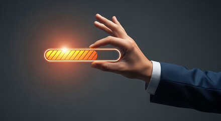 Progress Bar Hold Hand Business Loading Sign Digital Technology Connection