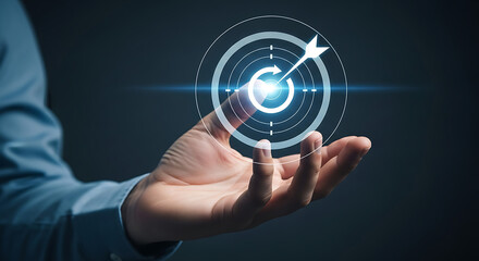 Aiming for Success Hand Holding Digital Target Achieving Goals Business