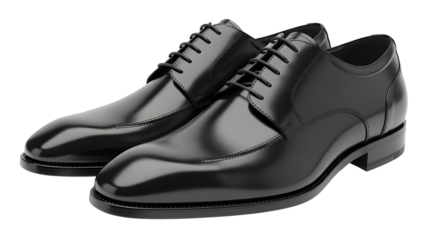 Pair of elegant black leather men's formal dress shoes isolated on white background