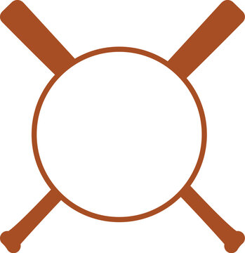 Crossed baseball bats with circular center frame for custom logo. Brown athletic equipment vector for team branding, sports tournament badges, and softball club designs isolated on white.