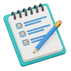 Notebook with checklist and pencil isolated on transparent background