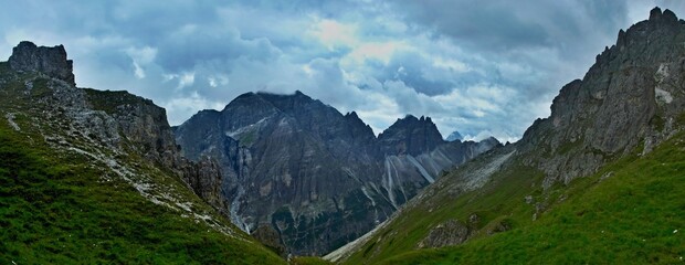 Austrian Alps - panoramic view of the peaks in Stubai Alps from the footpath to Elfer