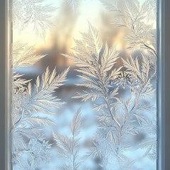 frosted window glass with delicate ice crystals