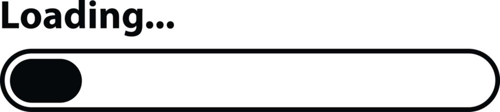 Loading progress bar vector illustration with black status indicator and text. Minimalist interface element for website design, software updates, app buffering, and digital technology concepts.