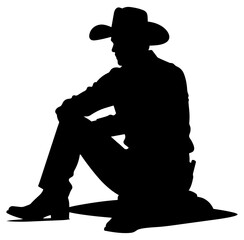 Pensive Cowboy Silhouette Sitting in Quiet Contemplation on Transparent Background
