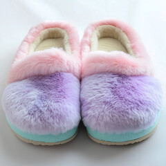 furry slippers on white