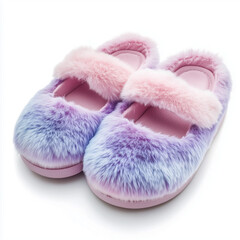 furry slippers on white