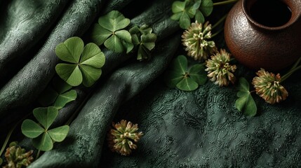 st patricks day clovers on green fabric