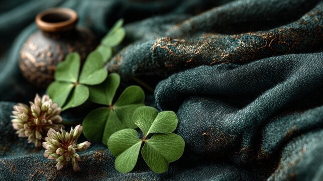 st patricks day clovers on green fabric